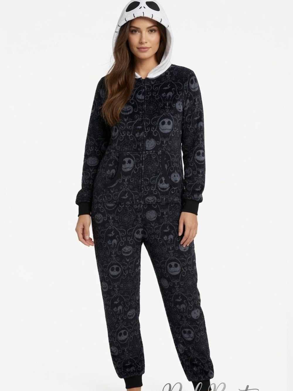 Disney Black and Gray Skull Print Kids Hooded Onesie Pajamas
